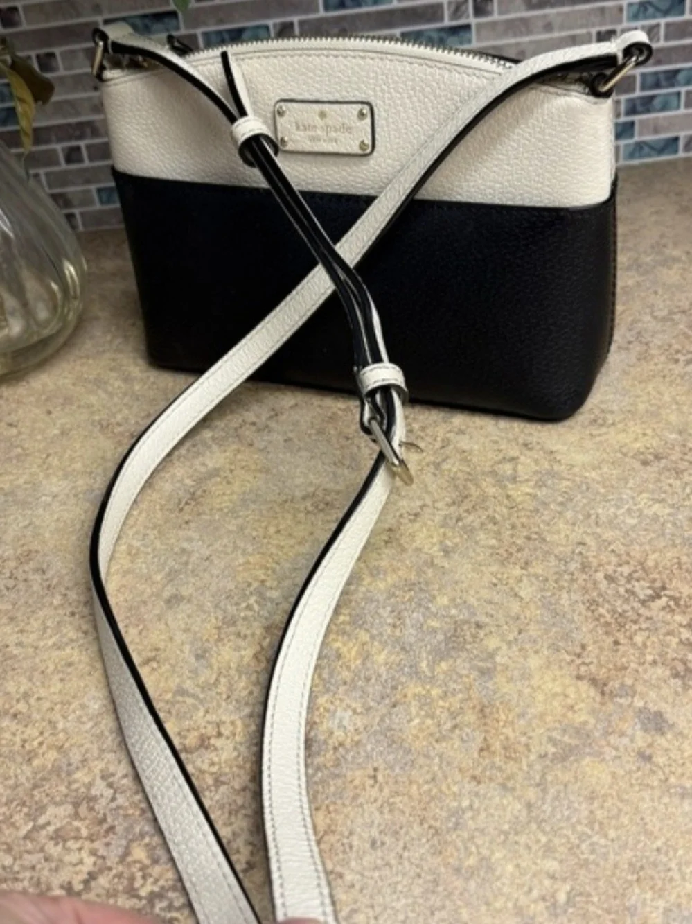 kate spade Two-Tone Black and Cream Pebbled Leather Crossbody. New